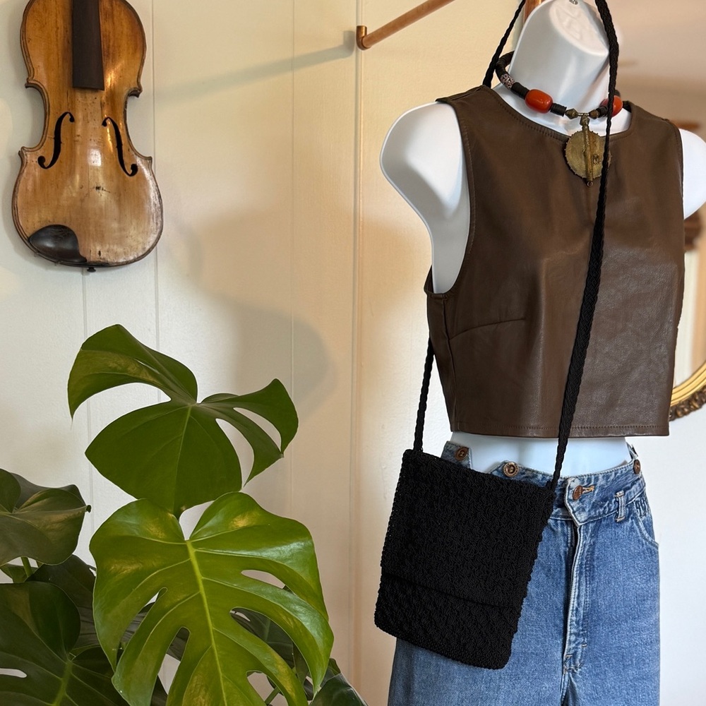 🌞 Kirious Faux Brown Leather Sleeveless Cropped Top - Medium, #35